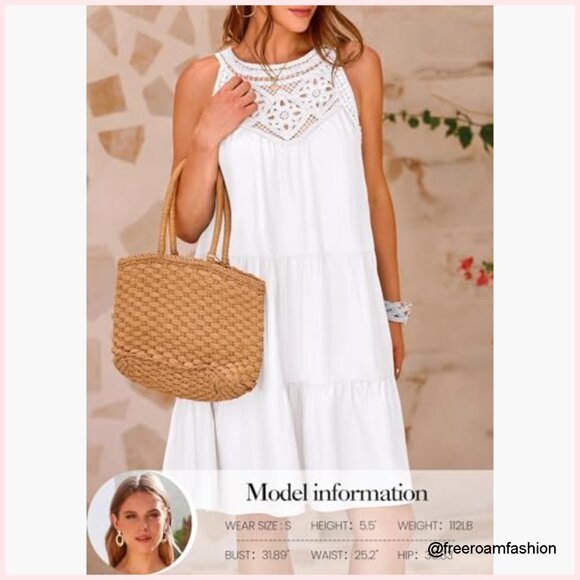 Summer Halter Sundress Sleeveless Boho A-Line Mini Beach Vacation Dress - Picture 4 of 7